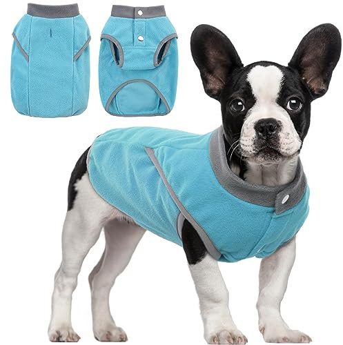 KATZINST Hunde Fleecejacke, Hundepullover Fleece, hundemantel Fleece, Wendefarbe Hundefleecepulli mit Reissverschluss, Warm Hundepulli für Mittelgroße Hunde Labrador Bulldogge, Blau L