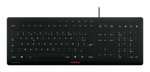 CHERRY STREAM PROTECT KEYBOARD, Clavier filaire ou sans fil avec protection en silicone amovible, disposition française (AZERTY), Design plat, désinfectable, Noir