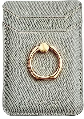 RATASK Mobile Phone Card Holder Stick on with Ring Holder Kick Stand, Mobile Card Holder Wallet (Grey)