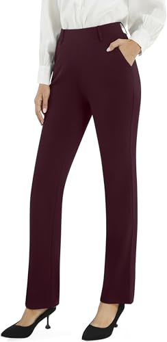 AFITNE Womens Straight Leg Business Work Trousers with Pockets 29/31 | High Waist, Soft, Comfortable, Smart Pull On Flared Yoga Pants, Stretchy Office Casual Bootcut Trousers