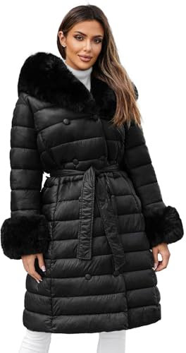 OZONEE Damen Mantel Wintermantel Winterjacke Jacke Parka Übergangsjacke Coat Wärmemantel Wärmejacke Winter Herbst Lang Warm Stehkragen Outdoor Gepolstert 777/1465K/392 SCHWARZ M