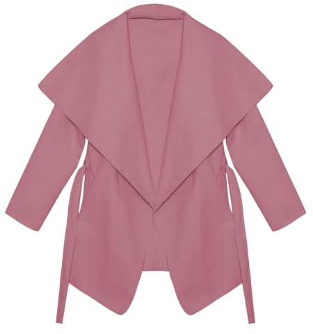 Kendindza Mantel Damen Herbst Trenchcoat mit Gürtel OneSize Lang und Kurz (OneSize, altrosa Kurz)