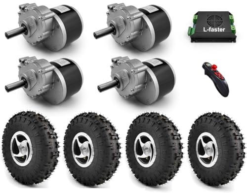 Kit d'entraînement électrique quatre 1000 W 4,10-4 pneus tout-terrain 10 pouces jeu de roues pour bricolage électrique 4X4 tondeuse à gazon brouette chariot chariot (Off-road tire avec contrôleur,