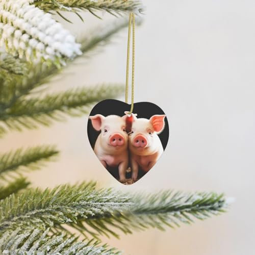Weihnachtsschmuck, niedliche Schweine, bedruckt, Herz, Keramik, Ornamente, Basteln, Weihnachtsbaum, Keramik, hängende Weihnachtsbaumdekorationen für Zuhause, drinnen und draußen, Urlaubsdekoration