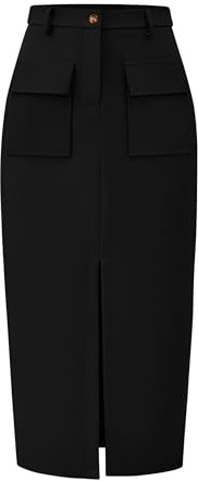 KIRUNDO Midi Skirts for Women Spring Summer High Waisted Cargo Trendy Pencil Slit Dressy Casual Business Work Long Skirt(Black, Large)