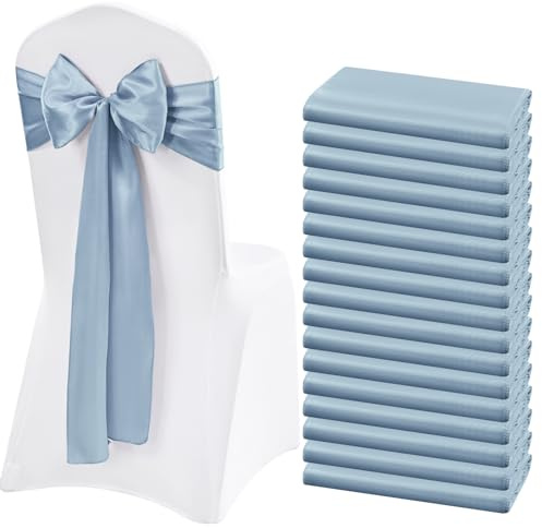 Lykoow Stuhlschärpen aus Satin, für Party, Hotel, Hochzeit, Empfang, Restaurant, Event, Dekoration, 17,8 x 274,3 cm, Staubblau, 60 Stück