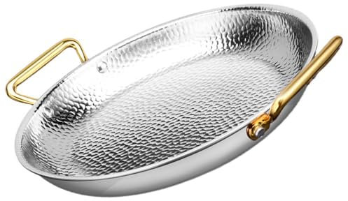 NIRBO Poêle À Paella Espagnole Avec Doubles Poignées Tri-Ply 304 En Acier Inoxydable Poêle Antiadhésive Poêle À Frire Fruits De Mer Paella Pot À Domicile,Silver-34cm