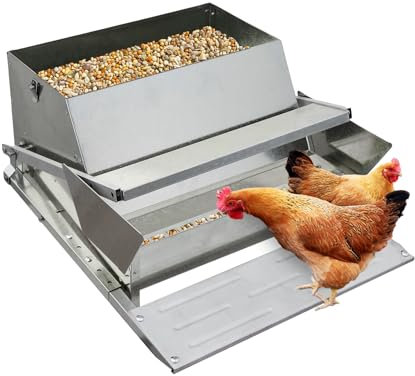 Automatischer Futterspender für Hühner, 11,3 kg, verzinkter Stahl, für den Außenbereich, 10 Hühner für 11 Tage, Opas Treadle, Hühnerfutter-Set für Bantame, Fasane, kein Abfall