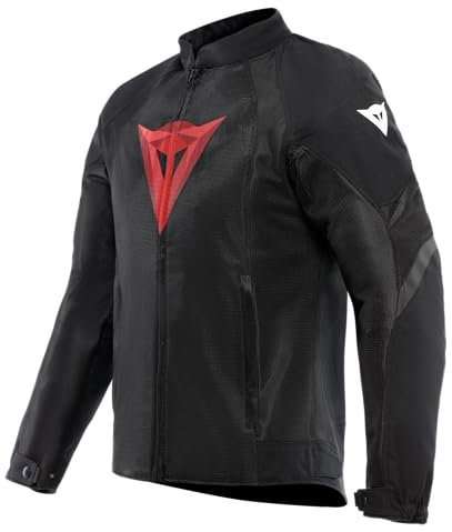 Dainese - Air Graphics Tex Jacket, Chaqueta de Moto de Verano, Ventilada y Ligera, con Protectores Suaves en Hombros y Codos, Hombre, Negro/Diamante Rojo, 48