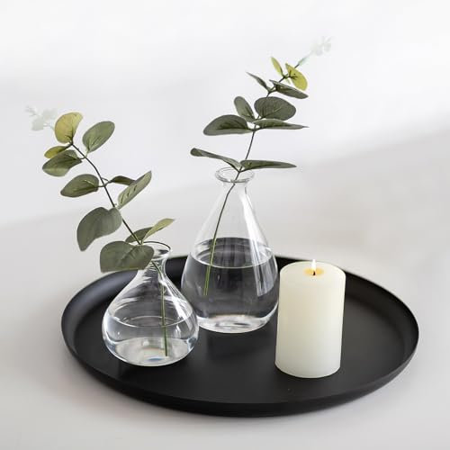 Sziqiqi Black Candle Tray - 28cm Decorative Pillar Candle Holders Round Metal Candle Stand Table Centerpiece for Coffee Table Organizer Candle Plate for Dining Table Kitchen Bathroom