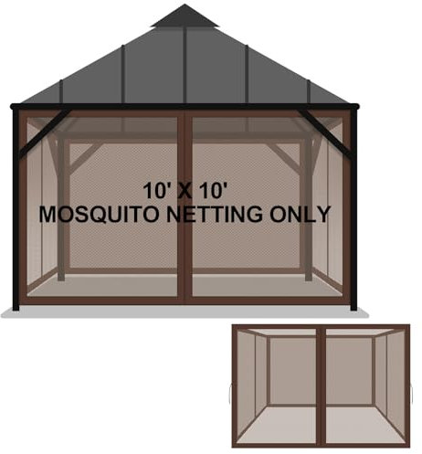 Tatuo Pavillon Universal-Ersatz-Moskitonetz, 3 x 3 m, Outdoor-Netz, 4 Paneele, Seitenwand, Pavillon-Vorhänge, mit Reißverschluss, für Terrasse, Vordach, Veranda, Garten, Camping (braun)