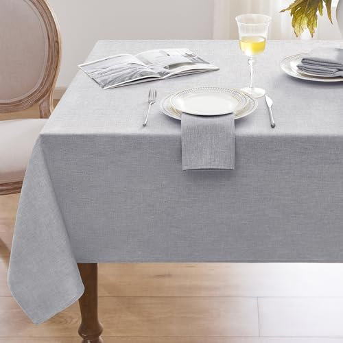 Softalker abwischbare tischdecke 140 x 100 cm tischdecken rechteckig aus 210 GSM leinenoptik tischtuch Wasserabweisende tischwäsche klein gartentischdecke hellgrau Table Cloth für Outdoor, Hochzeiten