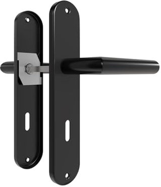 AwmnSrman Türgriffe Innentüren Schwarz Türklinke Türbeschlag Drückergarnitur Zimmertür Garnitur 72MM-BB-Buntbart Set 1er-Set Moderne Edelstahl 2 Türklinken & 2 Langschilder 240 * 50 mm