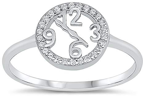 CloseoutWarehouse Clear Cubic Zirconia Clock Ring Sterling Silver Size 8