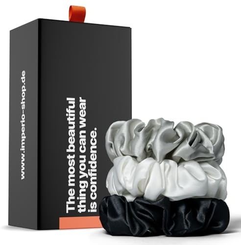 IMPERIO Seiden Scrunchies in exklusiver Geschenkbox - Premium Seiden Haargummis aus 100% reiner Maulbeerseide in 22 Momme Qualität - sanft zum Haar gegen Haarbruch (Classic)