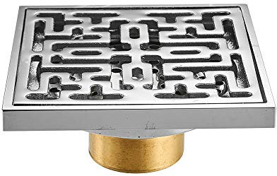 JXIPANUL Duschrinnen, 10 x 10 cm quadratischer Messing-Chrom-Badezimmer-Bodenablauf, Balkon-Deodorant-Badewannen-Abflusssieb-Abdeckung, Abfallgitter, Chrom u (Farbe: Chrom) (Chrom)