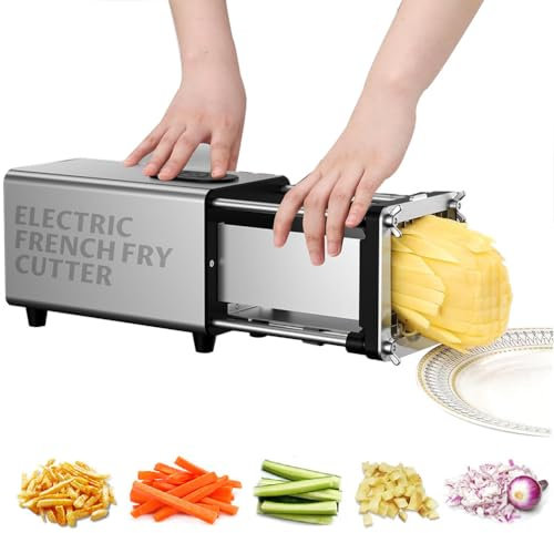 GAYAYAS Elektrischer Pommes-Frites-Schneider, automatischer professioneller Kartoffelschneider aus Edelstahl, Kartoffelstreifenschneider mit 1/2 und 3/8 Zoll Klinge, für Kartoffeln, Karotten