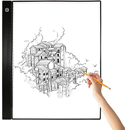 A3 Leuchtkasten mit Skalenplatte und Clip, Leuchtblock Zum Nachzeichnen (40 X 33 X 0,4 cm) Zum Skizzieren, Zeichnen, 2D Animation, Kalligraphie, Schablonieren, Architektur