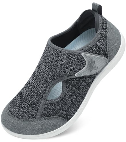 LeIsfIt Womens Wide Diabetic Shoes Adjustable Barefoot Walking Shoes Breathable Zero Drop Sneakers for Wide Width Arthritis Edema Feet Dark Grey Size 9