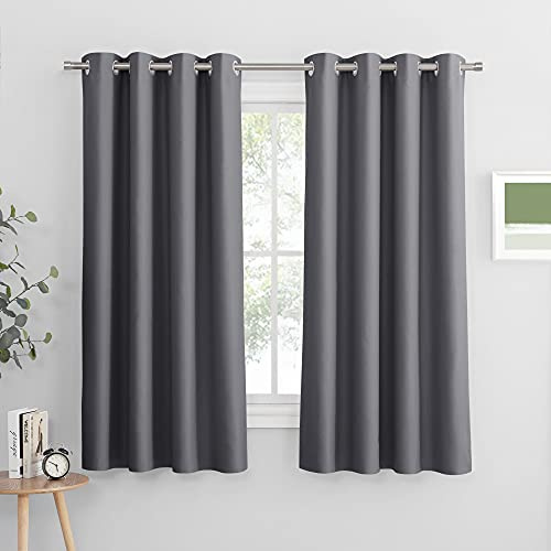 PONY DANCE Verdunkelungsvorhang Kurz Ösenschal 2er Set Gardinen Grau | H150 x B132 cm, Blickdicht, Thermovorhang Hitzeshcutz, Sichtschutz, UV-Schutz, Blackout Curtains, für Schlafzimmer
