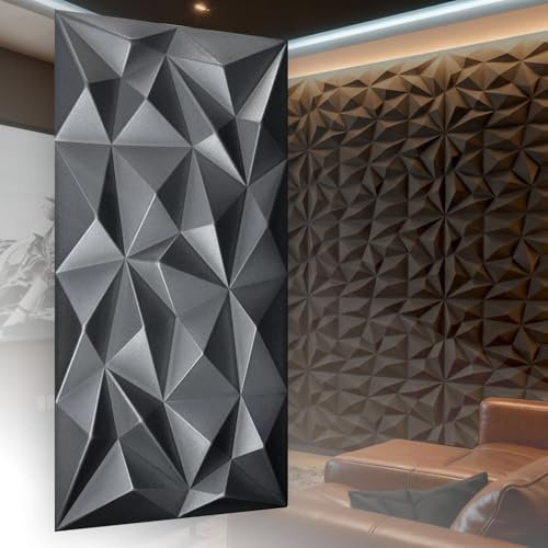 I K H E Malarka 3D Paneele Polystyrol XPS Styropor – Moderne Wandverkleidung & Deckenpaneele – Wandpaneelen Leicht Flexibel 100 cm x 50cm / ‎‎12m² - 24 Stück (Schwarz 03)