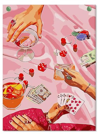 SUHEFAFA Måla efter siffror vuxna poker måla efter siffror gör-det-själv vuxna, akrylfärg duk och 3 penslar kit gåva hem dekoration utan ram (40 × 50 cm)