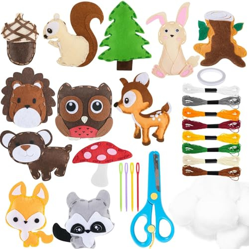 Muyohix Kit Couture Enfant, Kits Couture Feutre Animal, Kit de Couture Pour Enfants, Kits d'Artisanat en Feutre, Pour La Couture à La Main Des Enfants, pour Débutants pour Enfant