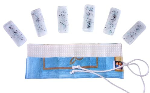 Lot de 6 porte-couteaux en verre coloré artisanal – fait main – Décoration de table élégante et originale (transparent moucheté noir et bleu)