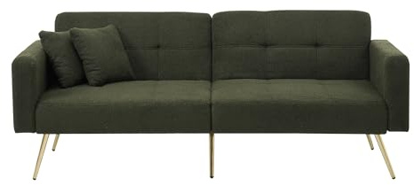 Merax Schlafsofa mit Bettfunktion, verstellbarem Winkel, Stabiler Holzrahmen, inkl. Kissen & seitlichen Aufbewahrungstaschen, umwandelbar, komfortabel, für Gäste, Grün