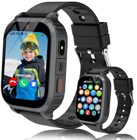 YEDASAH 4G Montre Connectée Enfants, Appels Vidéo, Localisation GPS, IP68 Étanche Montre Telephone Enfant avec SOS, Musique, Mode École, Podomètre, Jeux, Réveil, Prendre des Photos, 4 à 12 Ans Cadeau