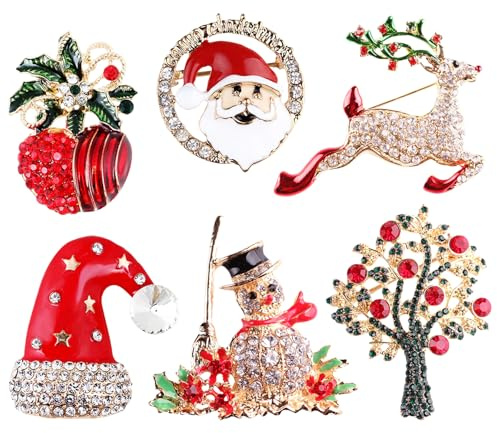 BEKKLPOU 6 st Julbrooch Pin Set, Jultomten Tree Design, Delicate Jewelry Accessories for Winter Apparel