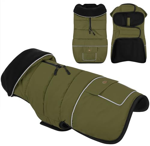 KONVINIT Outdoor Hundemantel für große Hunde Hundejacke Langlebiger, Warmer Wintermantel mit sicherem Klettverschluss & reflektierenden Streife,nmit Rücken-Tasche