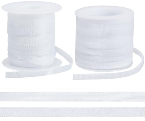 FREEBLOSS Sangle de Fixation Fine à Coudre de 6mm /0.24 po Ruban Auto Agrippant Blanc Rouleau de Fixation Autocollant pour Vêtements de Poupée Fournitures de Couture, 10 m de Ruban Auto Agrippant