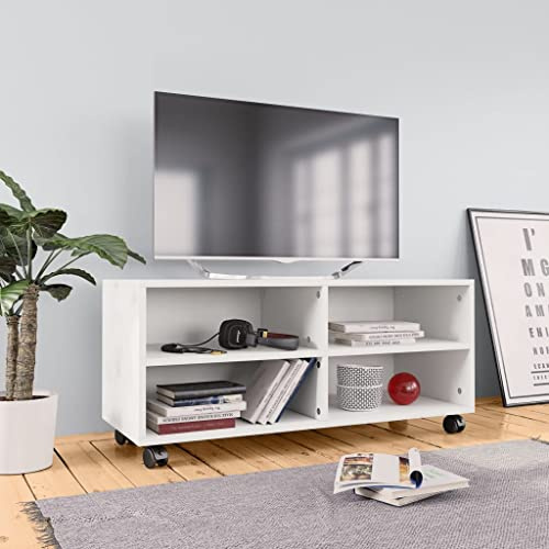 HOMEELIKE Praktischer TV-Unterschrank mit Ablagefachern und Rollen Weiss 90 cm