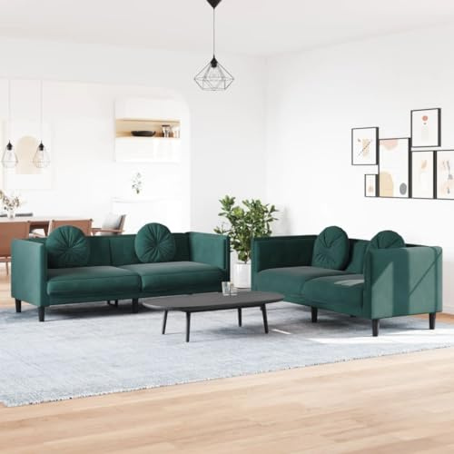 Emmtore Sofagarnitur, Sessel Couch Sofa für Wohnzimmer, Loungesofa Polstersofa mit Kissen, Couchgarnitur Sitzmöbel,Modern,Dunkelgrün,2-Sitzer + 3-Sitzer
