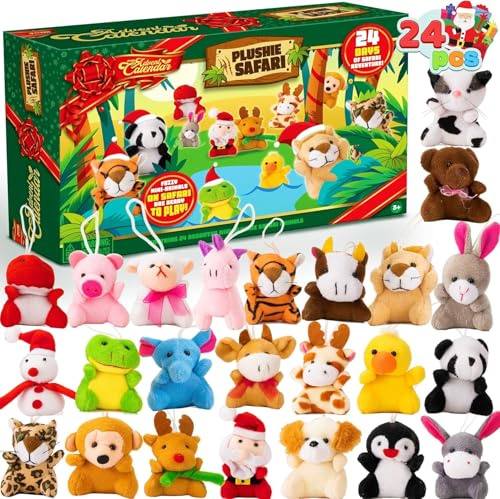 JOYIN Calendario de Adviento de Navidad 2025 con mini peluche de animales, calendario de Adviento de cuenta regresiva de 24 días con 24 animales de peluche, recuerdo de fiesta para niños y niñas