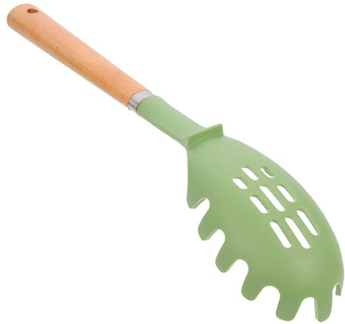 Angoily Fourchette à Pâtes en Silicone Anneau Inox Manche en Bois Outil Cuisine pour Servir Spaghetti et Nouilles Résistant à la Chaleur Ustensile Pratique pour Couleur Aléatoire