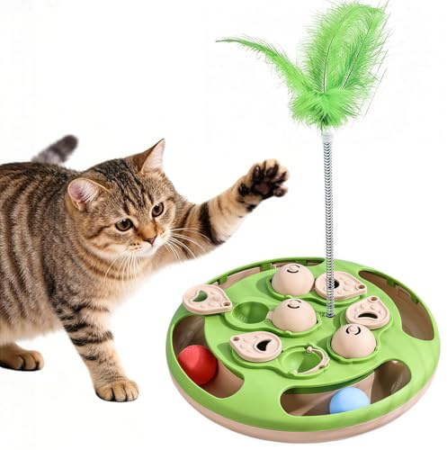 KUEIOX Cat Puzzle Feeder Toys,Indoor Interactive Cat Treat Dispenser with Cat Balls(Green)