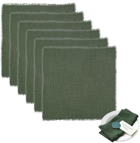 6 Stück Stoffservietten 42 X 42cm Servietten Stoff Baumwoll Stoffservietten Mit Fransen Weich Baumwoll Abendessen Cloth Servietten für Tischdekoration, Hochzeit, Abendessen (Olivgrün)