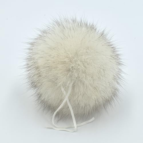 ELLIESKY Premium Echtfell Bommel XXL 14 cm - Weiß mit feinen schwarzen Spitzen - super flauschig - für Mützen, Taschen & DIY - handgefertigt