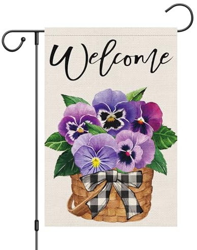Flor De Pensamiento De Bienvenida De Primavera Y Verano Flag Robusta Pancarta Resistente Al Clima Banderas Para Callejeras Jardin Barra 30X45Cm