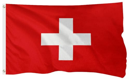 FSFLAG Bandiera svizzera 3,5 x 4,5 m, bandiera nazionale svizzera realizzata in poliestere rinforzato 400D con 2 occhielli in ottone, resistente allo sbiadimento e resistente, per uso esterno