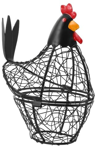 BUTIFULSIC Contenitore per Uova in Ferro Nero 17X9X19 CM con Coperchio a Forma di Gallina Cestino Portaoggetti da Cucina Rustico per Piano di Lavoro e Frigorifero Organizer per Uova