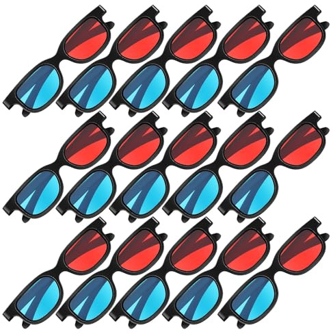 Ipetboom 30 Piezas Gafas 3D de Cine Rojo y Azul 30 Unidades Montura de Plástico para Películas, Juegos y Fiestas, Lentes para Entornos Poca Luz, Accesorios para Fotomatón y Cumpleaños