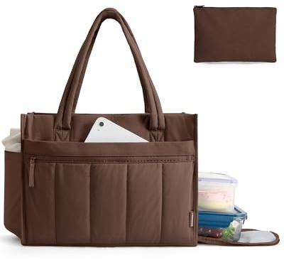 bagsmart Handväska för kvinnor arbetsväska med isolerat kylfack, buffertväska 15,6 tum laptopväska portfölj, lärarväska, lunchväska, stor, lätt axelväska för skolarbete, kaffebrun