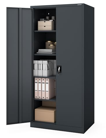 Jan Nowak Aktenschrank Büroschrank Metallschrank abschließbar 195x60x90 cm | Dokumentenschrank, Ordnerschrank mit 4 verstellbaren Regalböden, robuster Stahlkorpus für Akten, Ordner, Büro und Archiv