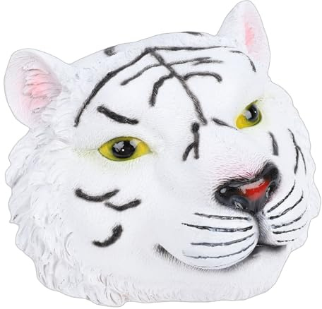 Walmeck Flytande Tigerhuvuddekor Naturtrogen Harts Vit Tigerskulptur för Trädgårdsdammfontän Utomhusdekoration 6,5 X 6,1 X 3,7 Tum