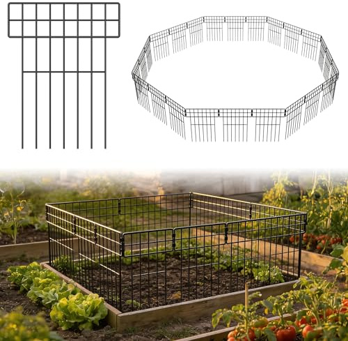 XMTECH Lot de 25 clôtures de jardin décoratives en métal - 42 x 32 cm - Noir - Clôture mobile pour chiens, parterres de fleurs et cour, camping, clôture enfichable, clôture de jardin, clôture pour
