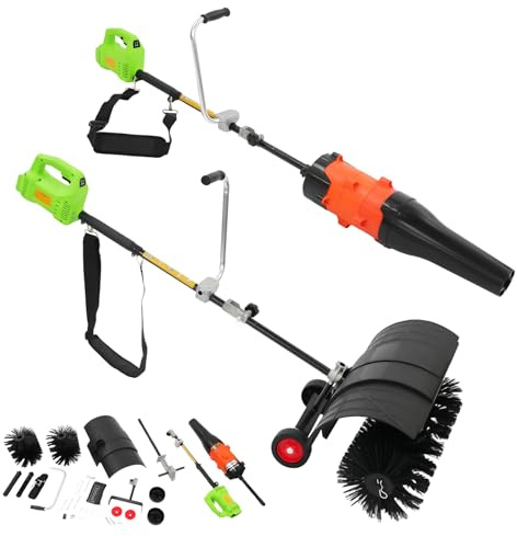 ROGONPDK Spazzaneve elettrico 2 in 1, spazzaneve elettrico a mano, spazzaneve e spazzaneve elettrico per esterni, scopa portatile, spazzaneve (nero, verde + arancione)