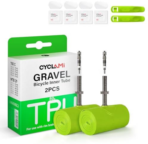 CYCLAMI 2/4 PCS TPU Gravel Inner Tube 700C x 32-47 Gravel & 29 MTB Bike with Removable Valve Core, 50g bicycle inner tube for 700 x 32C-47C Gravel, Presta valve:45/65mm